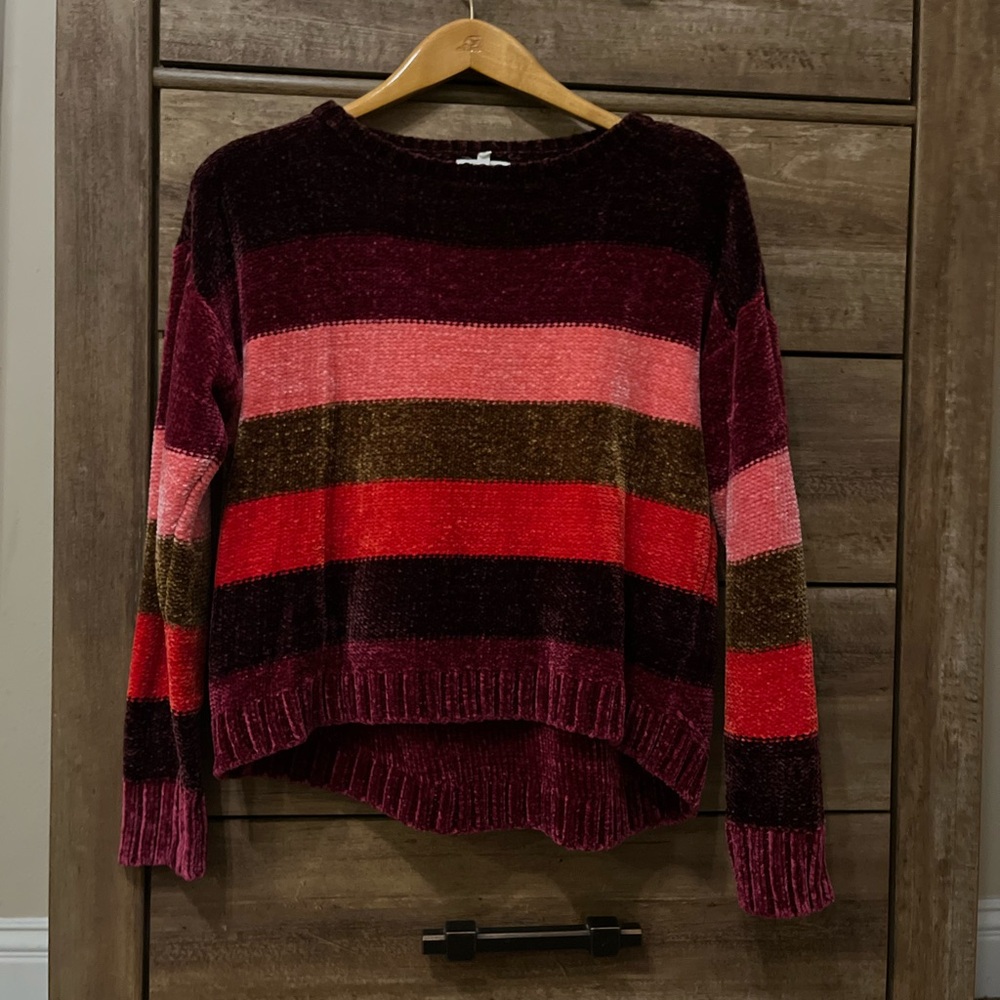 Super Soft Chenille Multi Colored Striped Knit Sw… - image 1